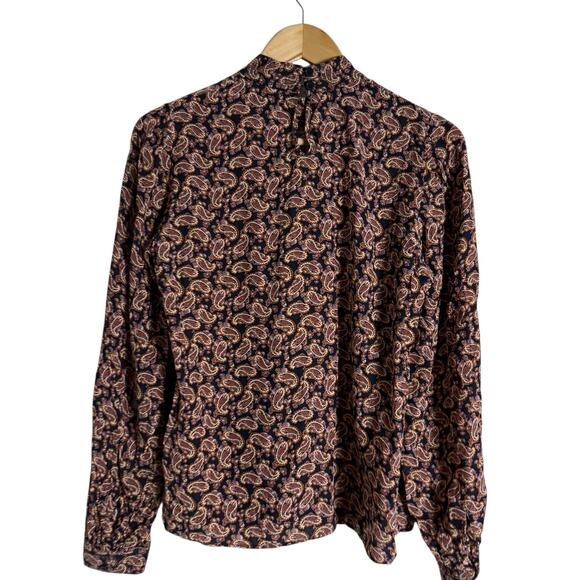 Vanessa Bruno Paolo Paisley Print Long Sleeve Mock Neck Silk Blend Top Size 8 - Picture 11 of 13